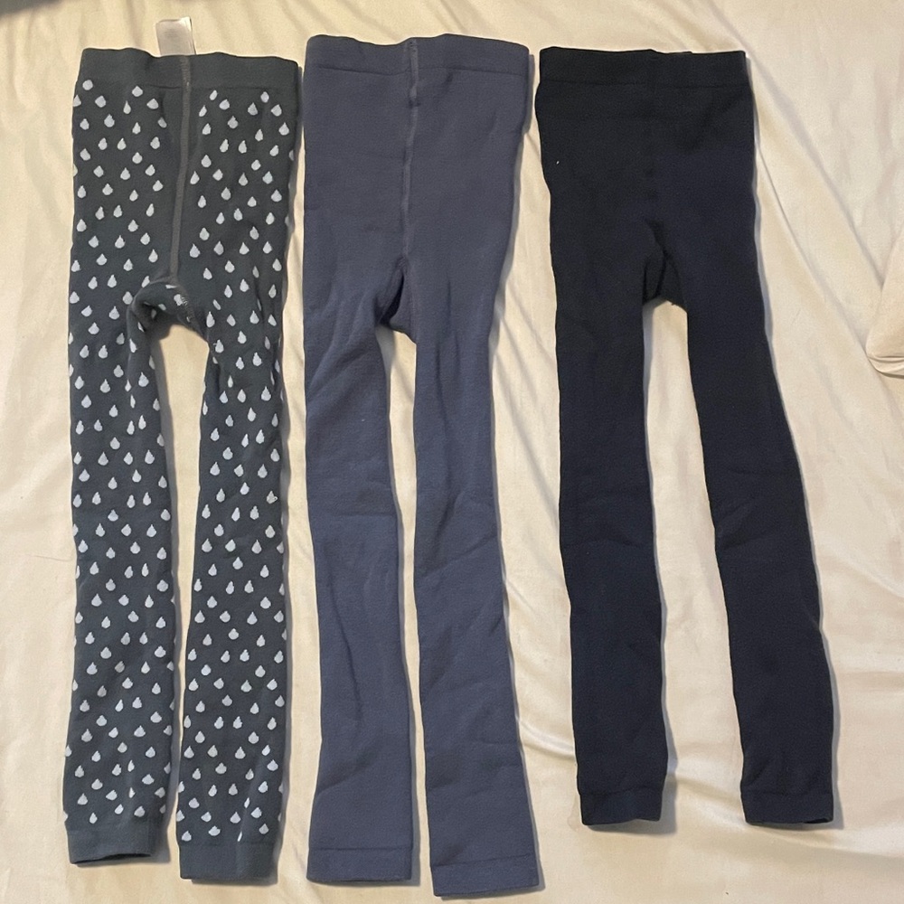 Set of Three Kids' Tights in Navy, Blue, & Raindrops